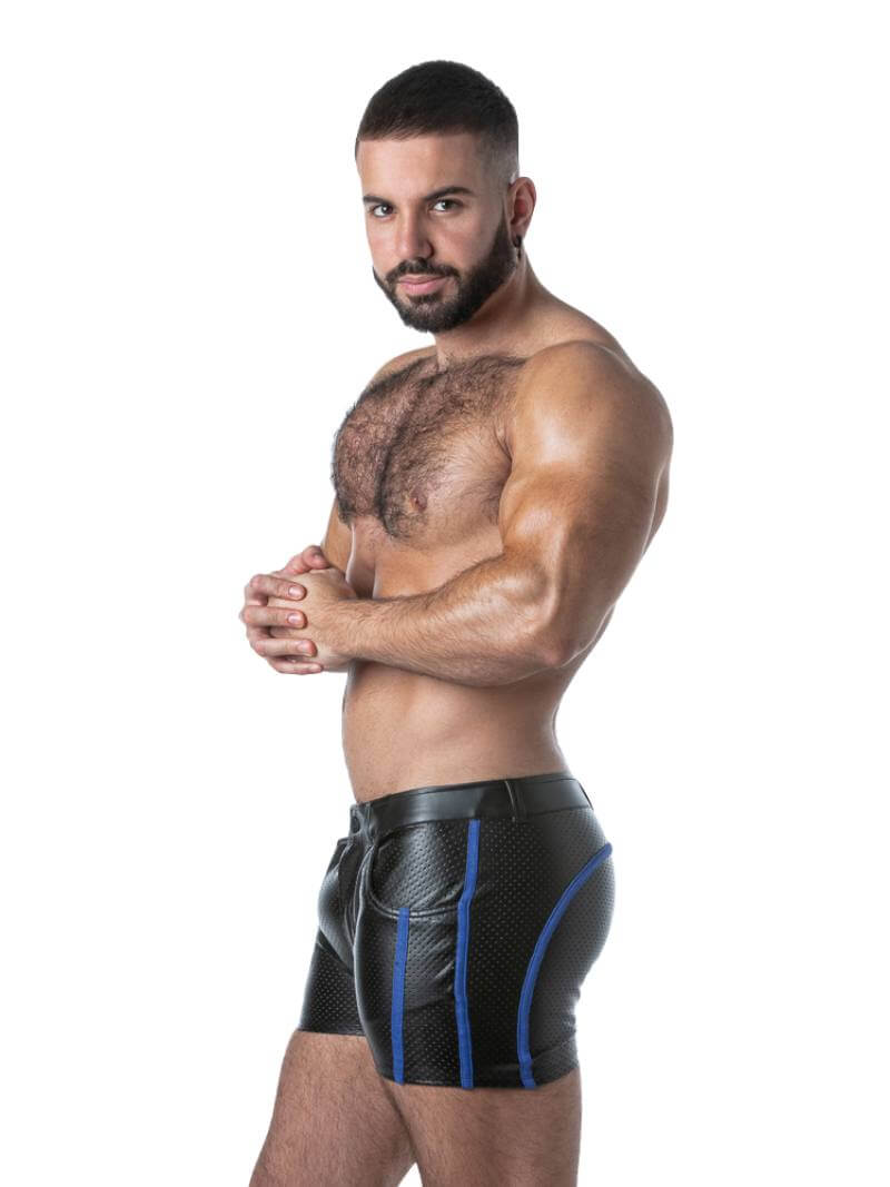 Men's Gay Clubwear Leather Look Short Leg Pocket Shorts