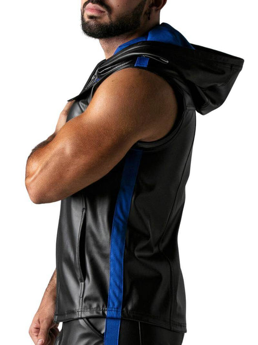 Men's Locker Gear Leather Look Sleeveless Hoodie: Zipped, Pockets, Hooded