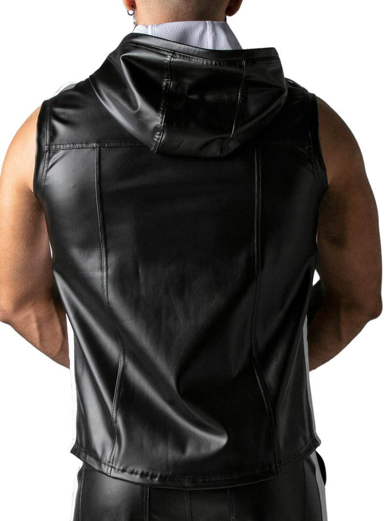 Men's Locker Gear Leather Look Sleeveless Hoodie: Zipped, Pockets, Hooded