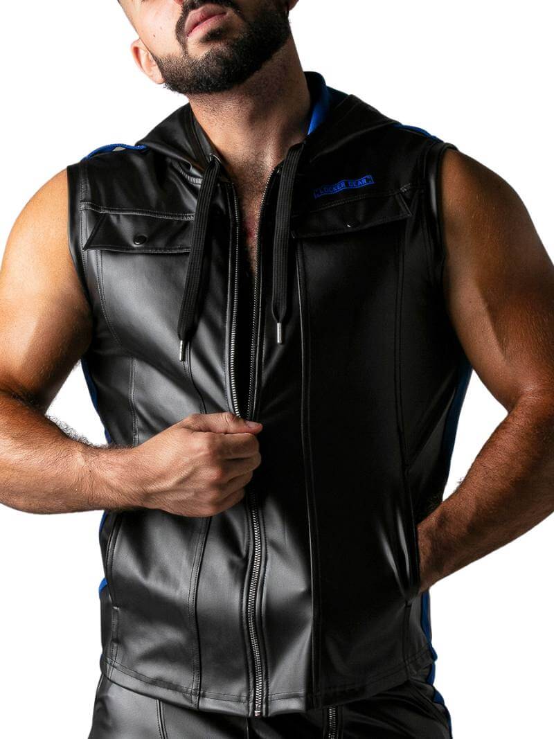 Men's Locker Gear Leather Look Sleeveless Hoodie: Zipped, Pockets, Hooded