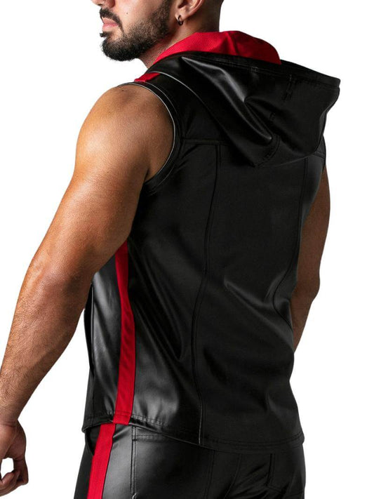 Men's Locker Gear Leather Look Sleeveless Hoodie: Zipped, Pockets, Hooded