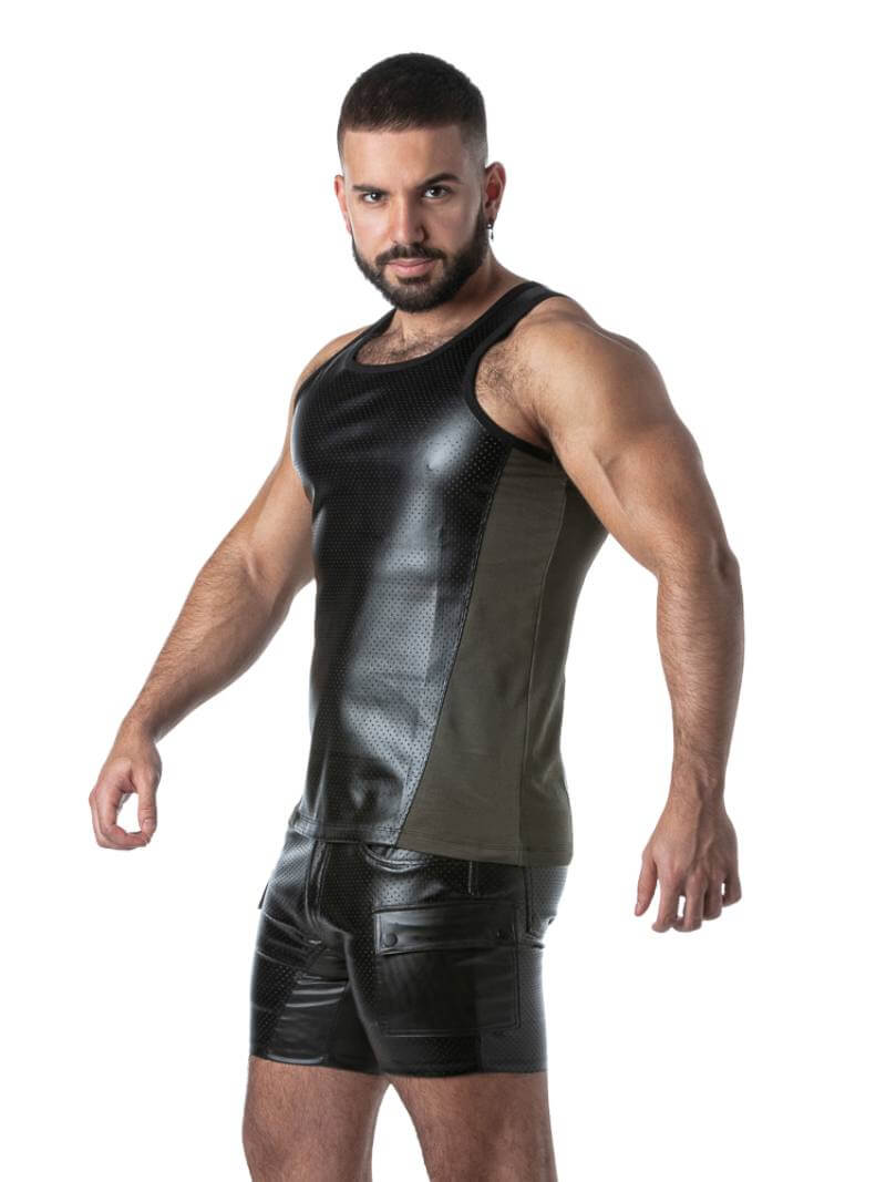 Men's Black Vegan Leather Vest with Round Neck and Sleeveless