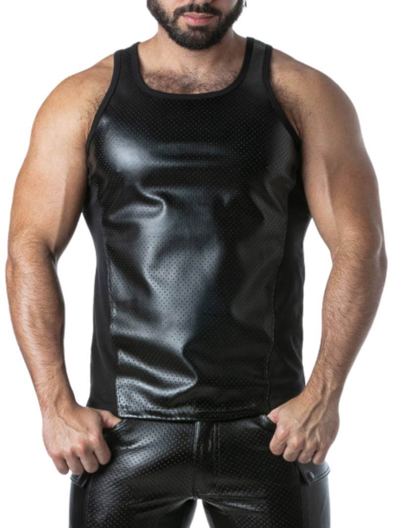 Men's Locker Gear Punch Hole Leather Look Vest: Perforated Leatherette