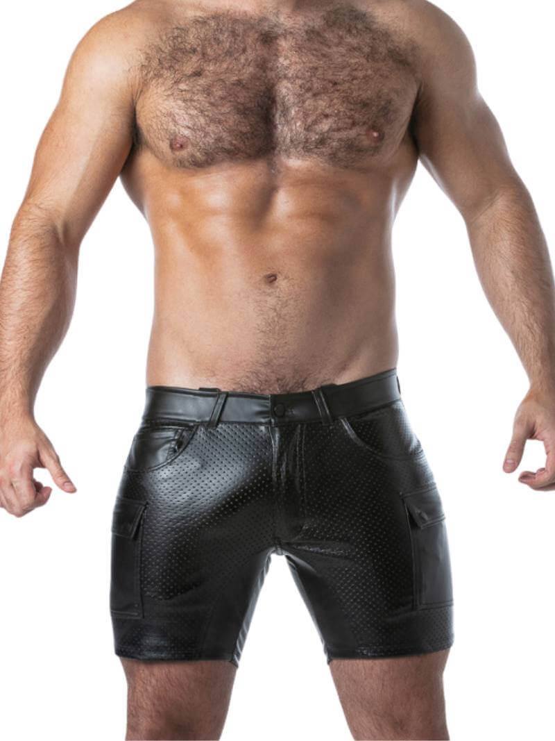 Men's Locker Gear Punch Hole Leatherette Cargo Short with Rear Zipper