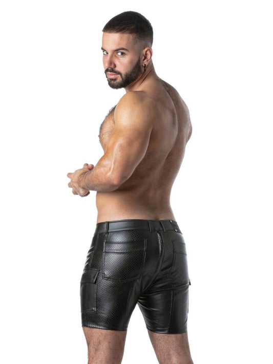 Men's Locker Gear Punch Hole Leatherette Cargo Short with Rear Zipper