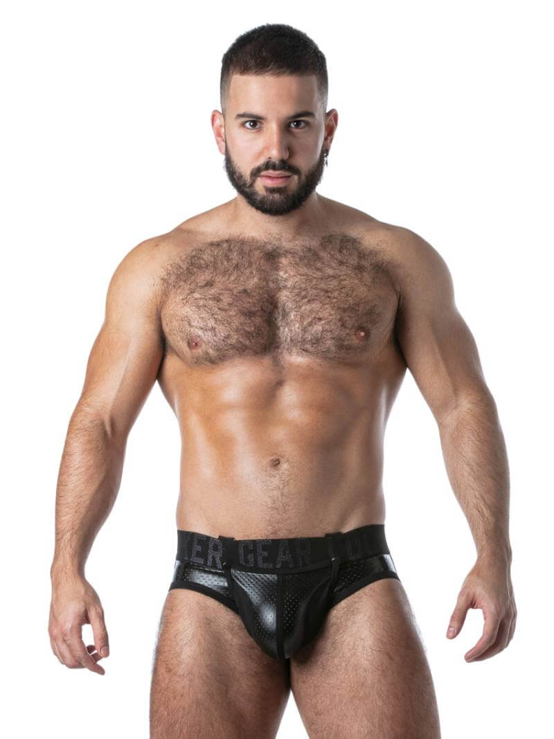 Locker Gear Men's Leather Look Punch Hole Sexy Backless Underwear Briefs with Removable Pouch