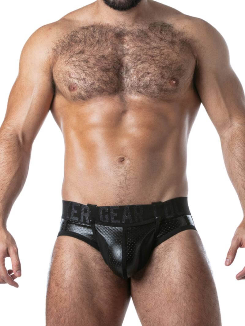 Locker Gear Men's Leather Look Punch Hole Fetish Backless Underwear Briefs with Removable Pouch