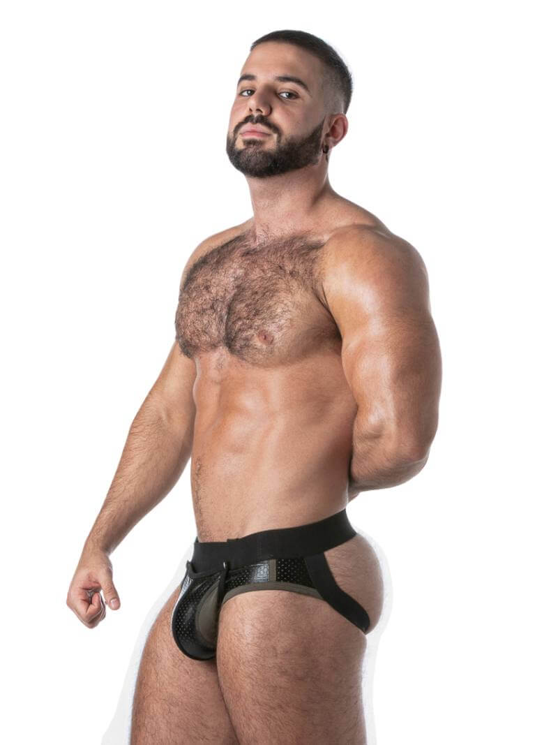 Men's Gay Backless Briefs in PU Leather with Removable Pouch