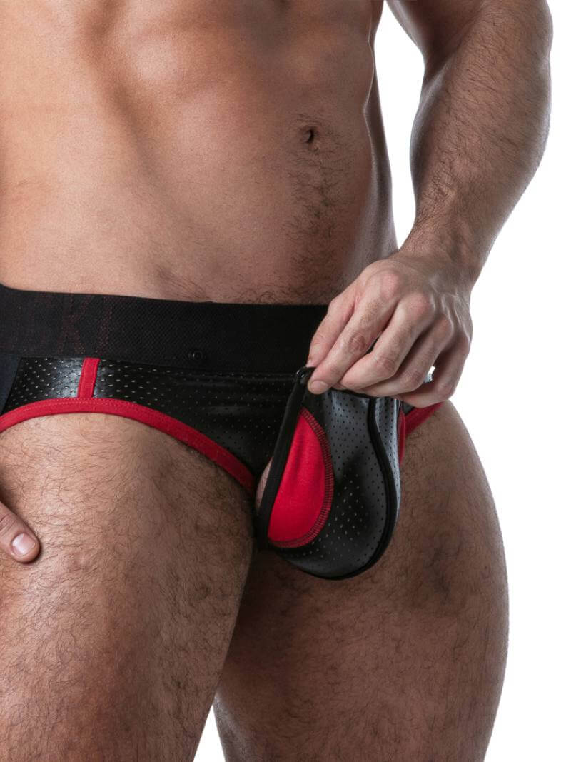 Men's Sexy Backless Briefs in Leatherette with Snap Off Pouch