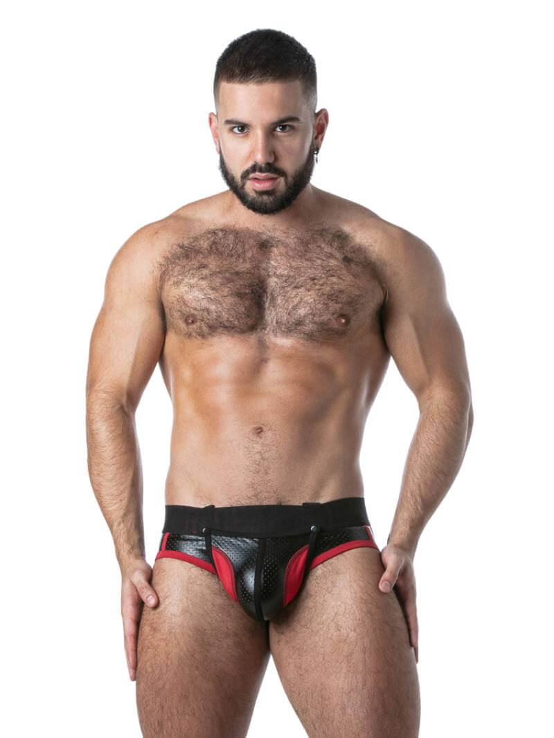 Men's Fetish Bottomless Briefs in Leatherette with Snap Off Pouch