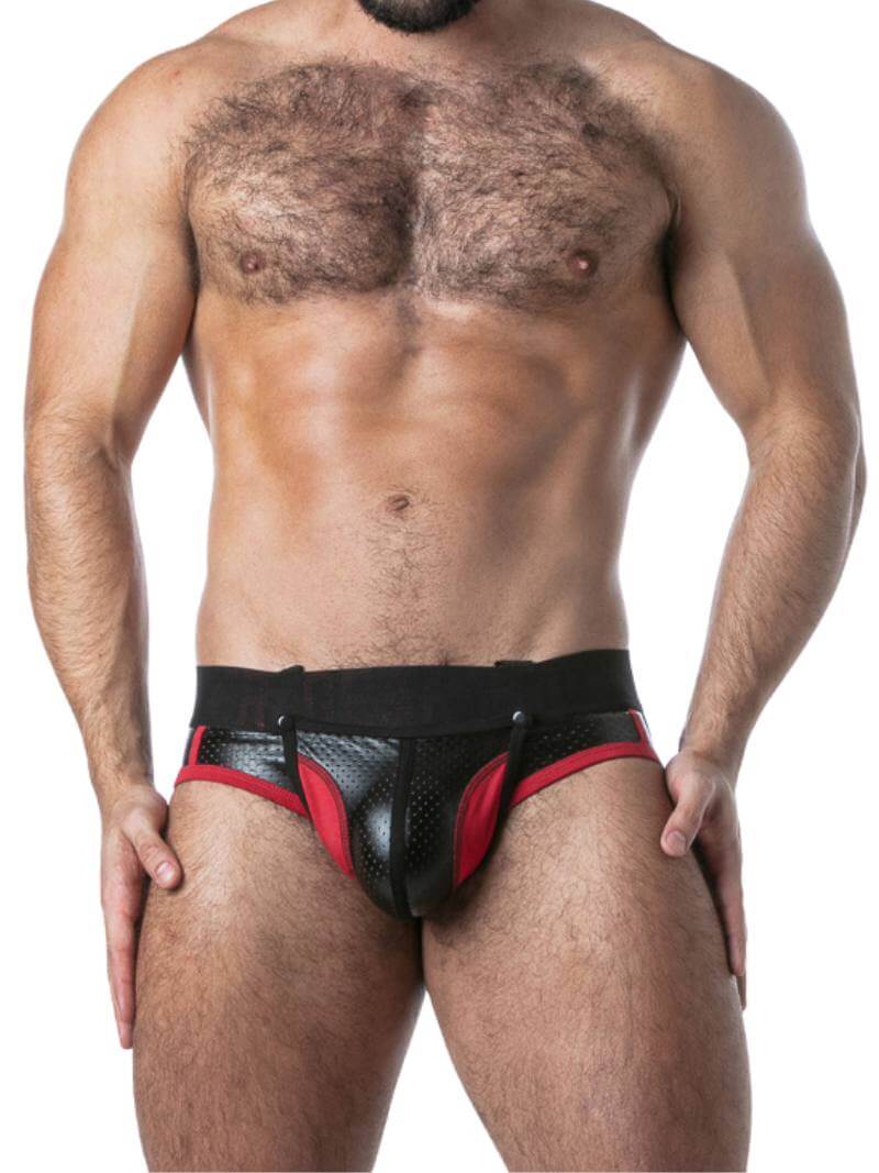 Men's Fetish Backless Briefs in Leatherette with Snap Off Pouch