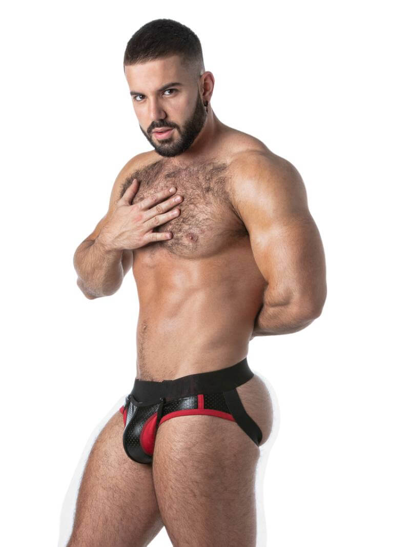 Men's Sexy Bottomless Briefs in Leatherette with Snap Off Pouch