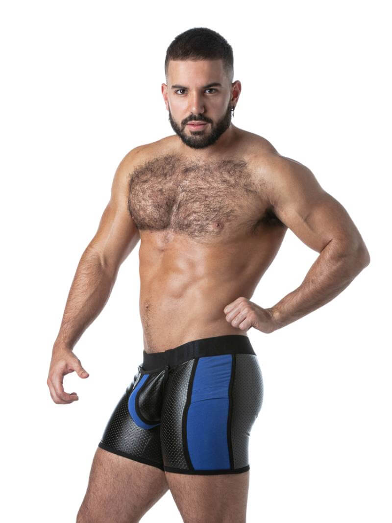 Locker Gear Men's Gay Punch Hole Leatherette Boxers with Rear Zipper