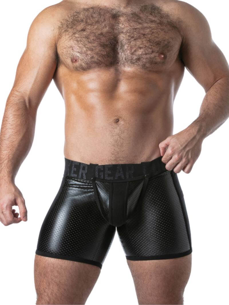 Locker Gear Men's Gay Punch Hole Perforated Leather Boxers