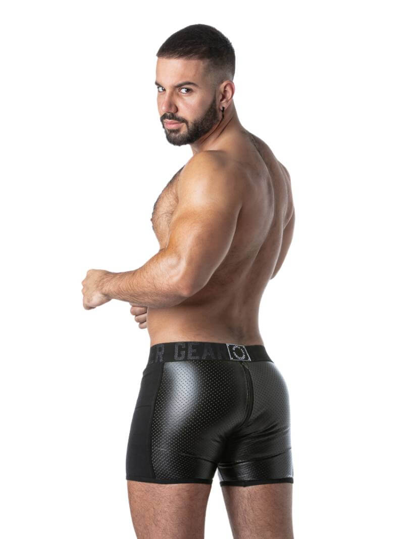 Locker Gear Men's Gay Punch Hole Leather Boxers with Rear Zipper