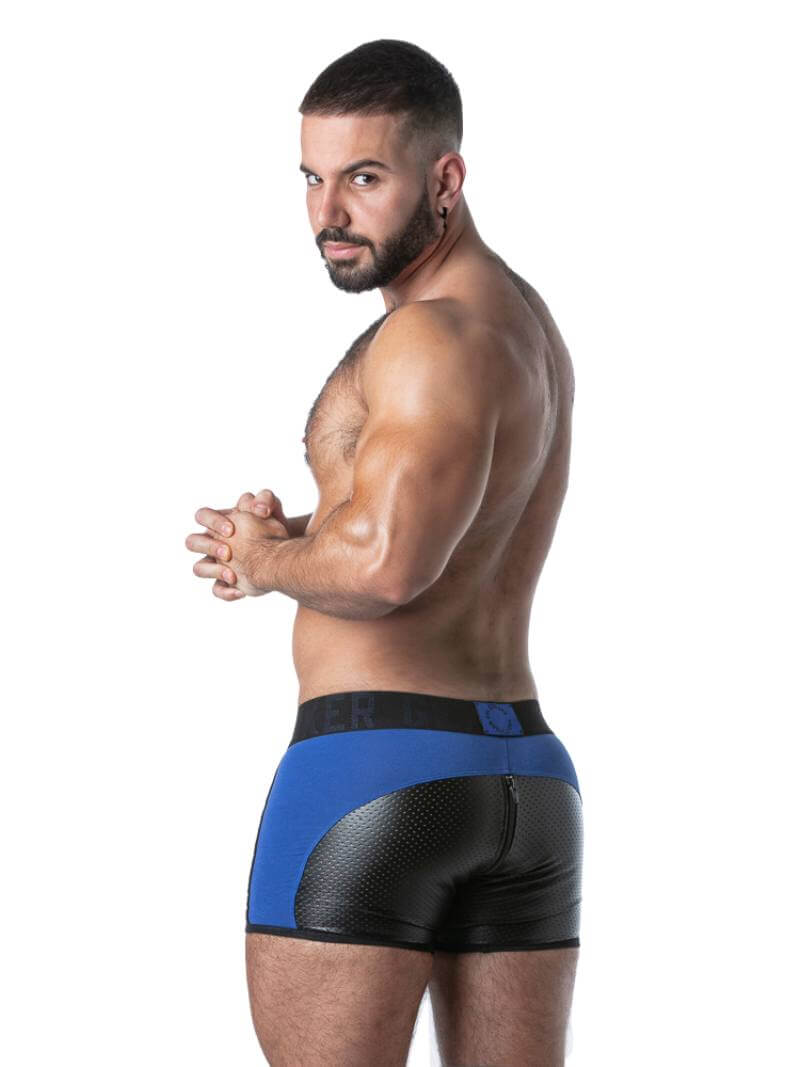 Locker Gear Men's Gay Punch Hole Leather Trunks with Rear Zipper