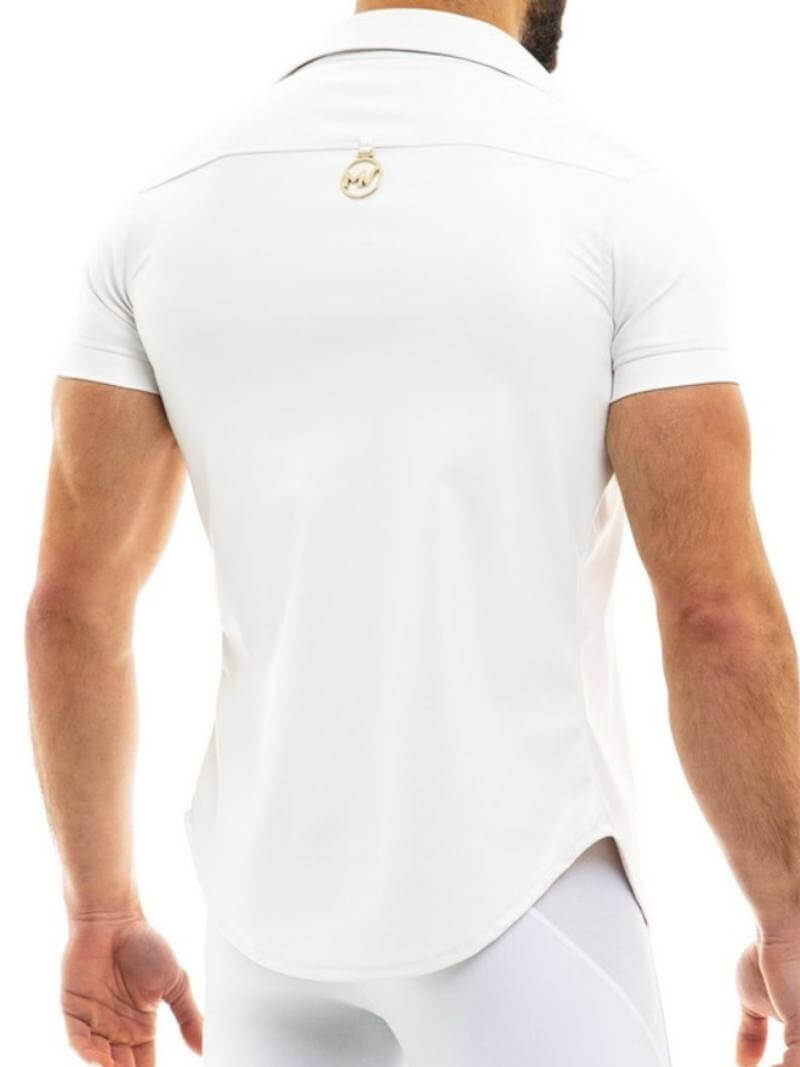 Mens MODUS VIVENDI Leather Shirt: Faux Leather, Short Sleeves, Collared, Button Up