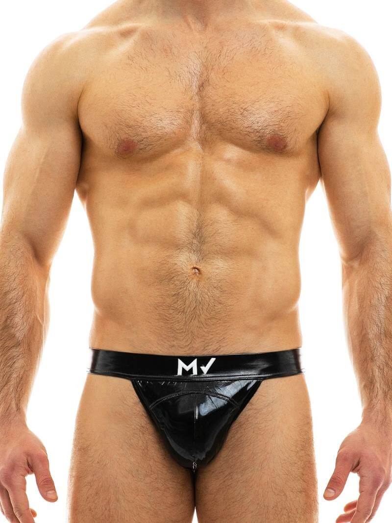 A model wearing a bright yellow, low-rise, elasticated waistband tanga brief by MODUS VIVENDI.