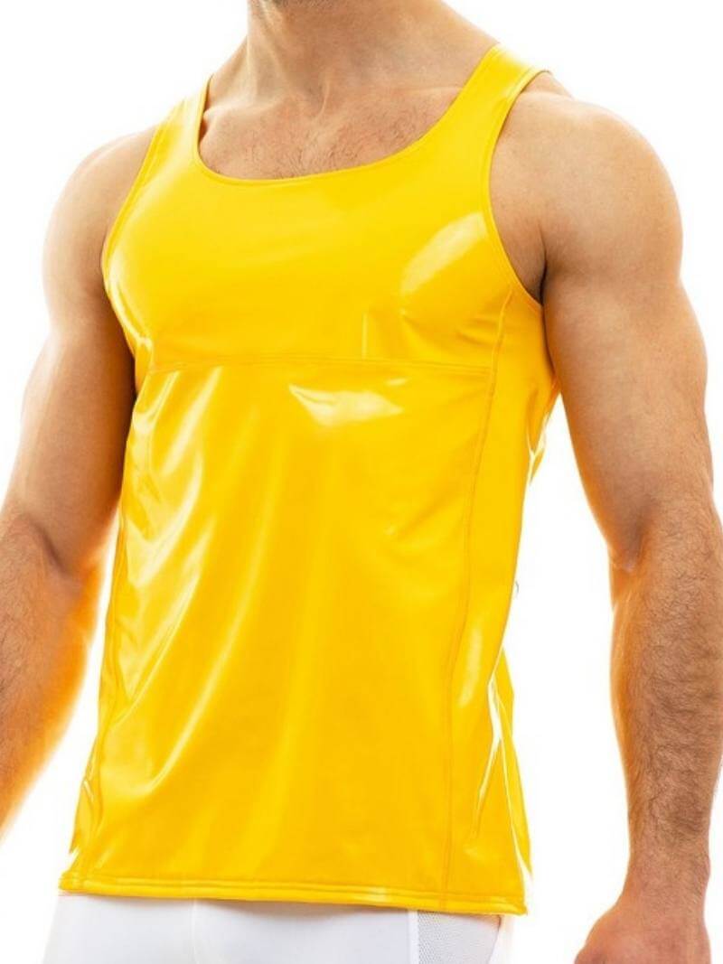 Mens MODUS VIVENDI Vinyl Vest: Shiny PVC Look