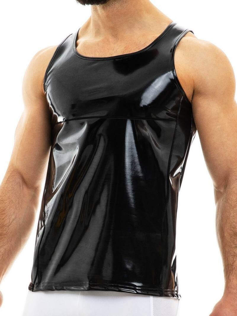 Mens MODUS VIVENDI Vinyl Vest: Shiny PVC Look