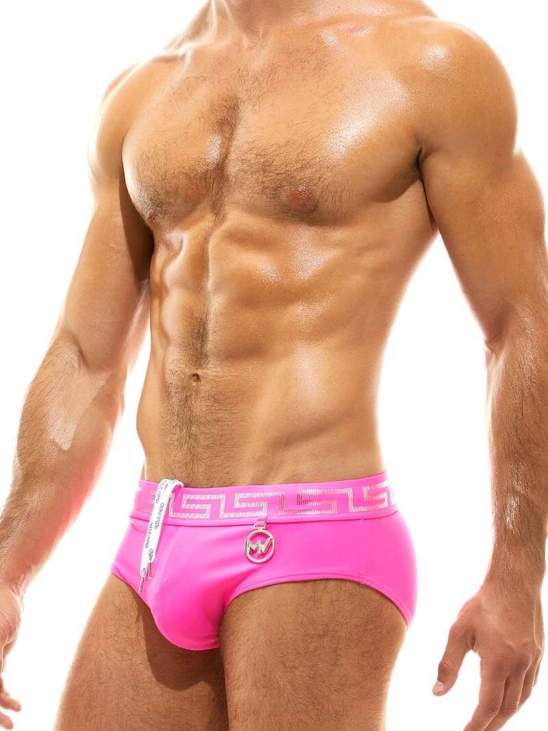 Mens MODUS VIVENDI Glam Meander Swim Brief, Gold/Silver Foil Print