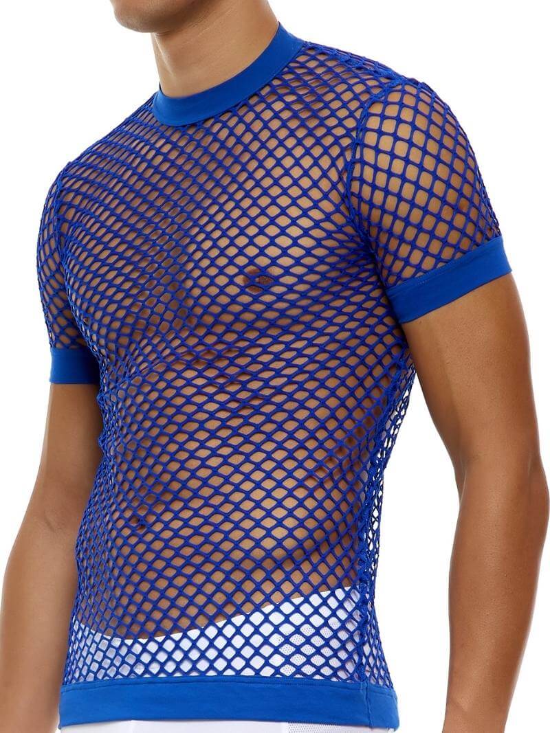 Mens MODUS VIVENDI Fishnet T-Shirt with Large Hole Mesh - SIZE LARGE