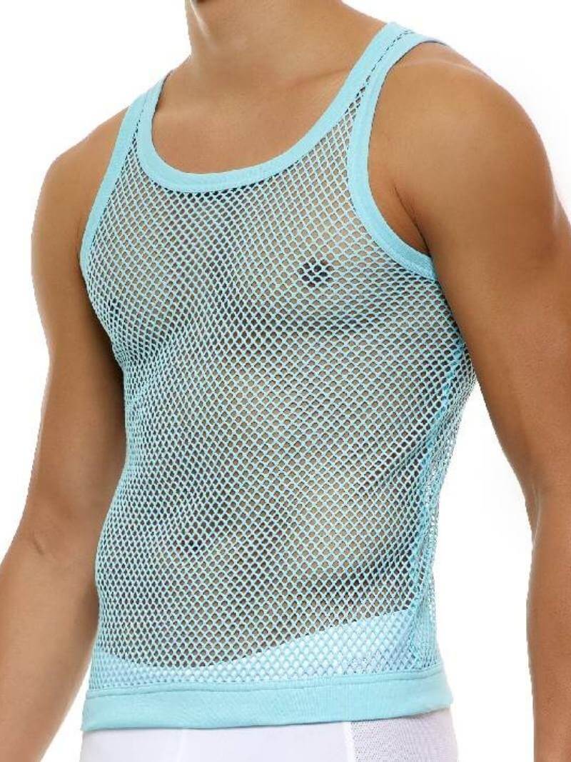 Mens MODUS VIVENDI C-Through Vest: Fishnet Mesh, Bold Colours