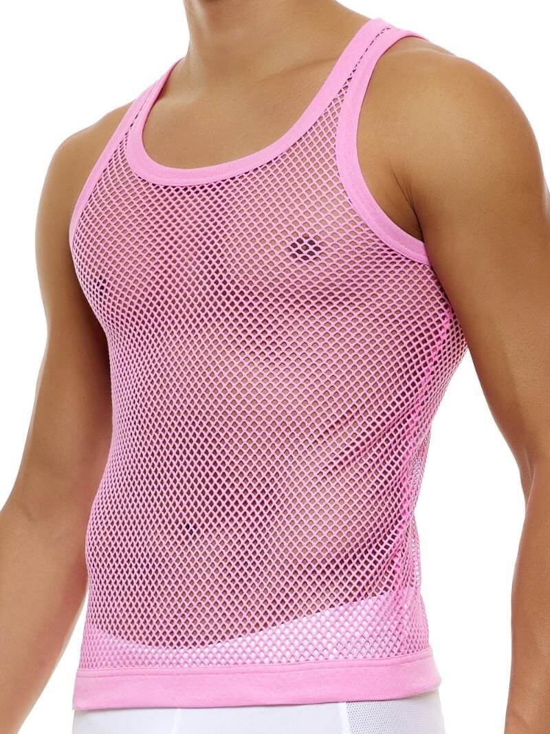 Mens MODUS VIVENDI C-Through Vest: Fishnet Mesh, Bold Colours
