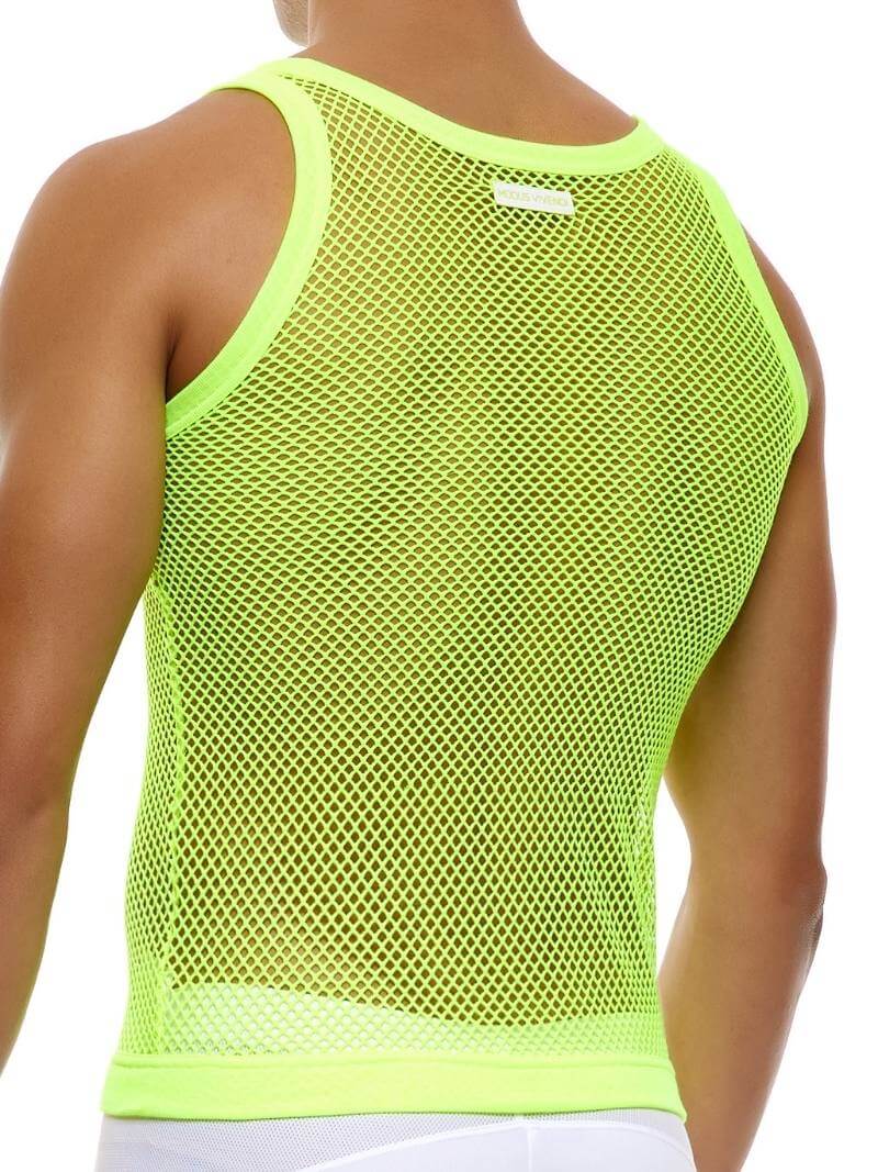 Mens MODUS VIVENDI C-Through Vest: Fishnet Mesh, Bold Colours