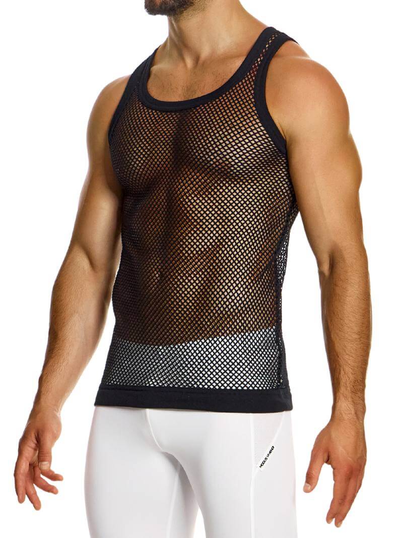 Mens MODUS VIVENDI Mesh Vest: See-Through, Cotton Fishnet