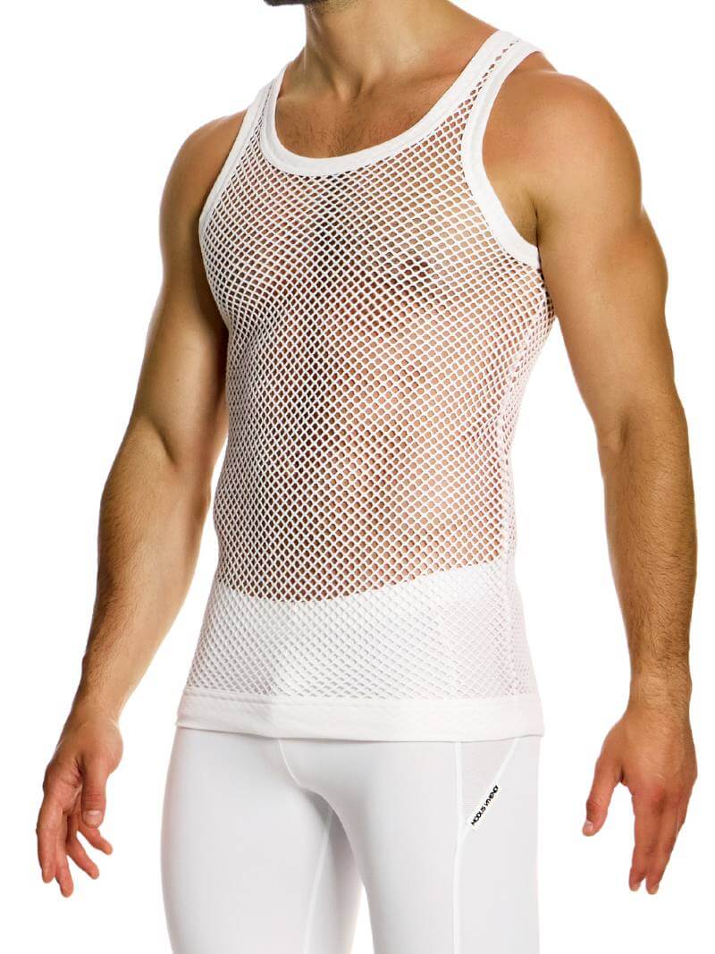 Mens MODUS VIVENDI Mesh Vest: See-Through, Cotton Fishnet