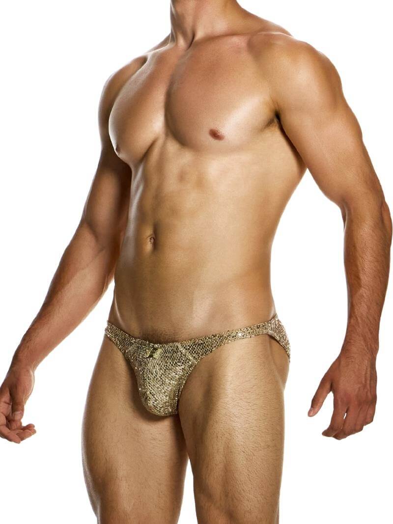 Mens MODUS VIVENDI Harem Low Cut Brief in Gold Sequins