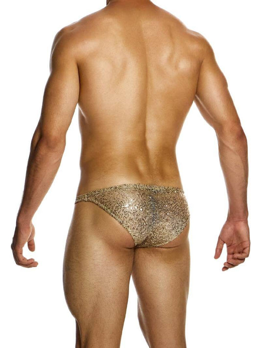 Mens MODUS VIVENDI Harem Low Cut Brief in Gold Sequins