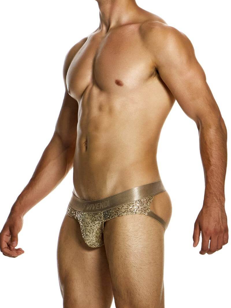 Mens MODUS VIVENDI Harem Jockstrap in Gold Sequins