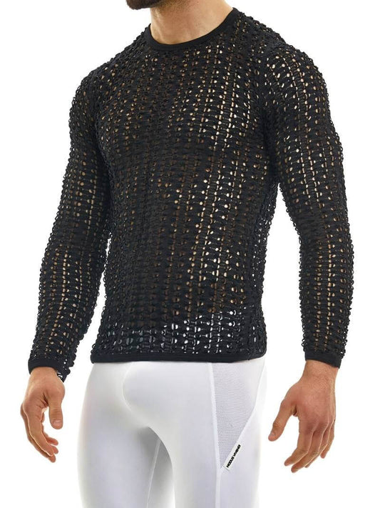Mens MODUS VIVENDI Knitted Mesh Long-Sleeved Sweater - MEDIUM