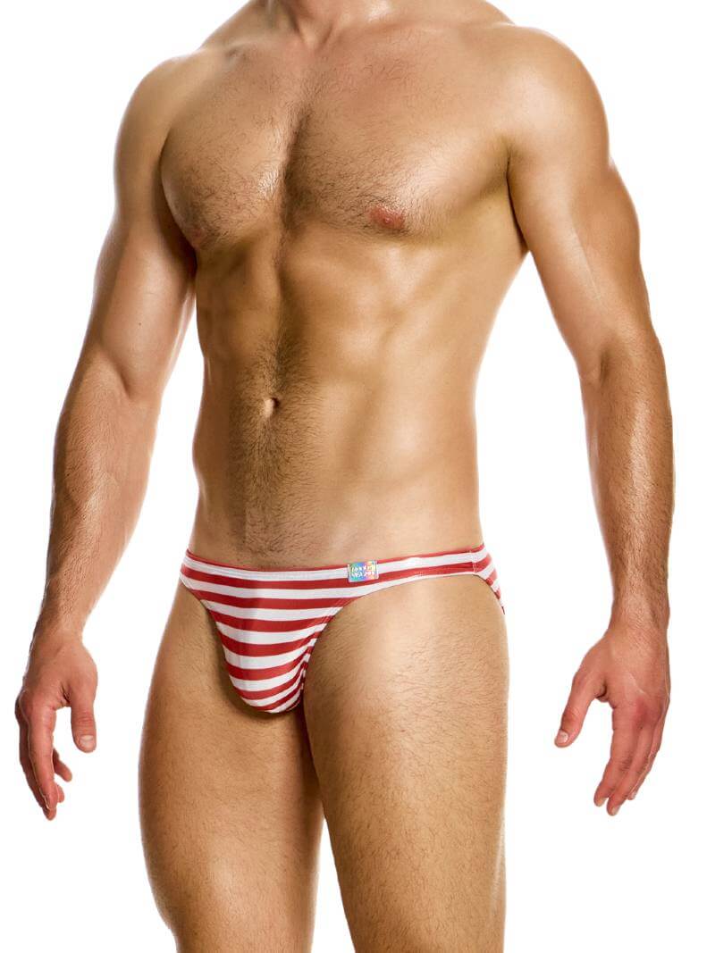 Mens MODUS VIVENDI Laminated Striped Swimming Bikini
