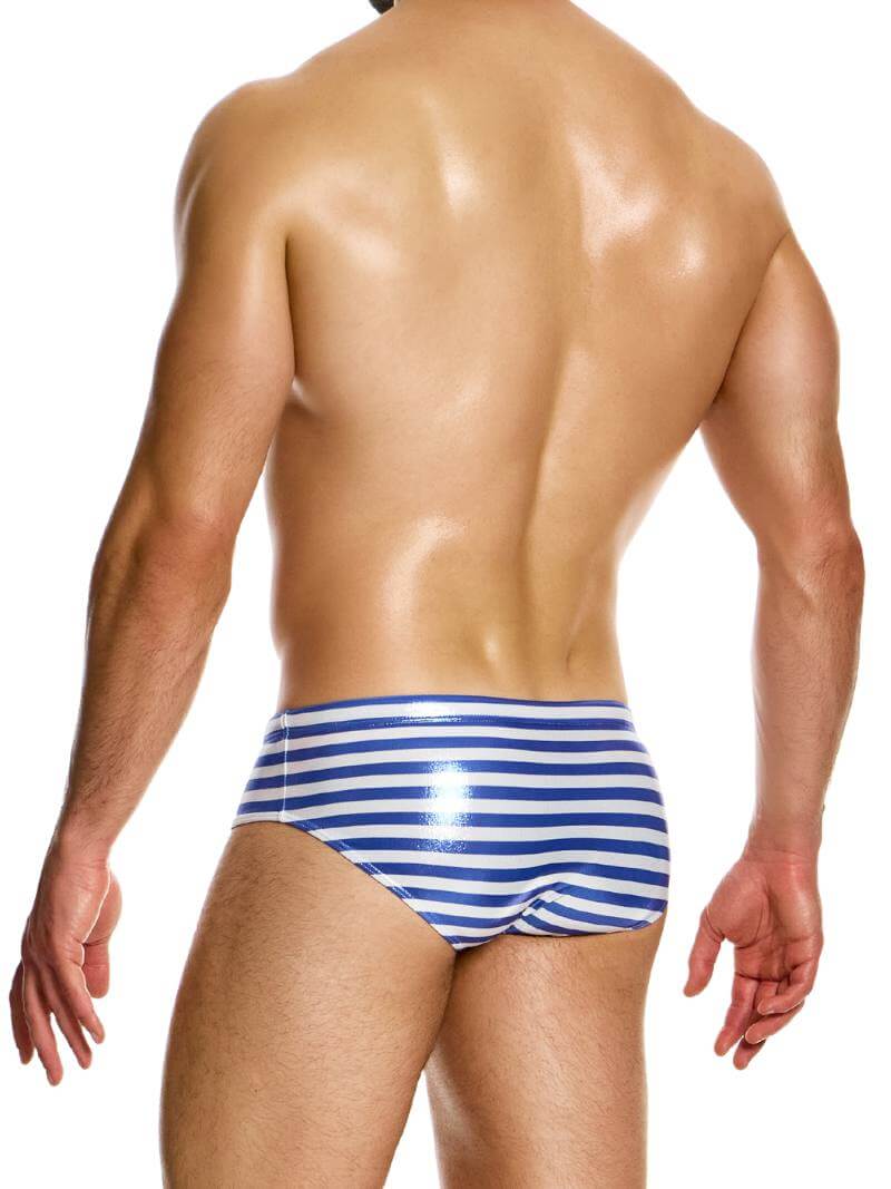 Mens MODUS VIVENDI Laminated Striped Swim Briefs