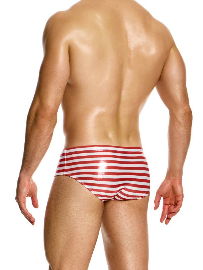 Mens MODUS VIVENDI Laminated Striped Swim Briefs