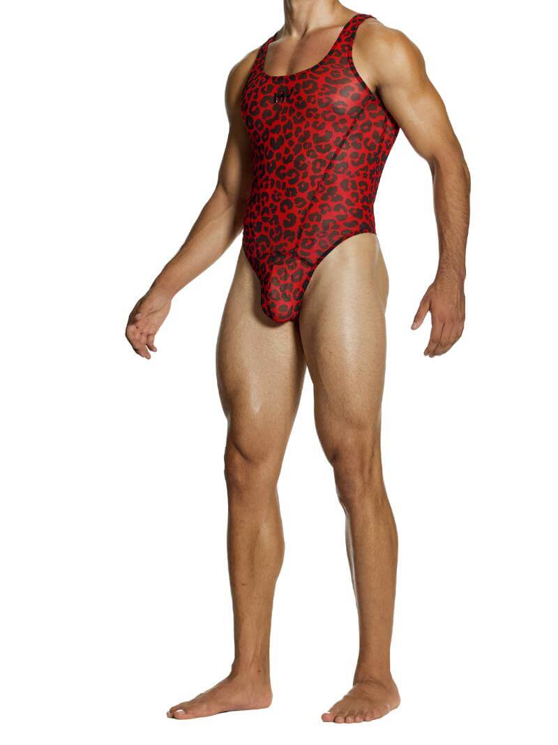 Mens MODUS VIVENDI Leopard Bodysuit Leotard with Thong Rear