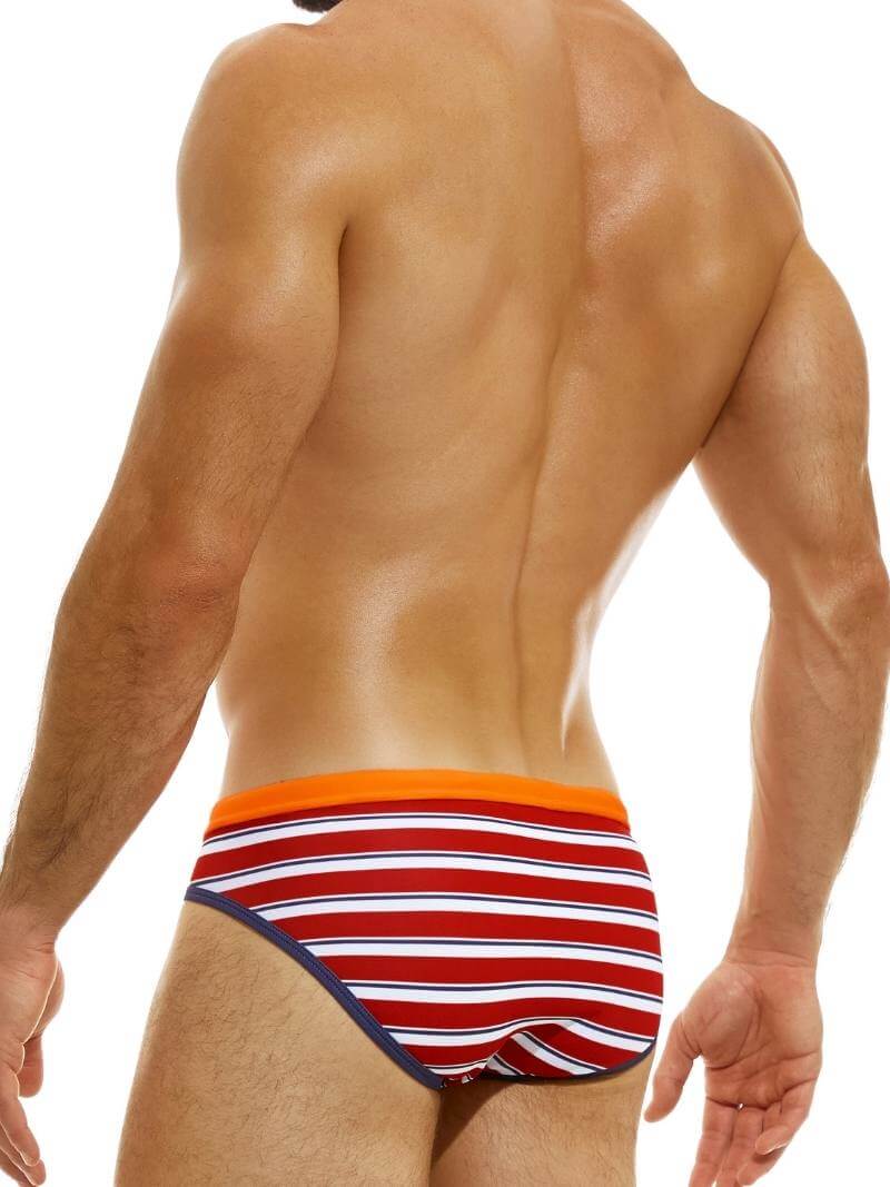 Mens MODUS VIVENDI Marine Striped Swim Brief - SIZE SMALL