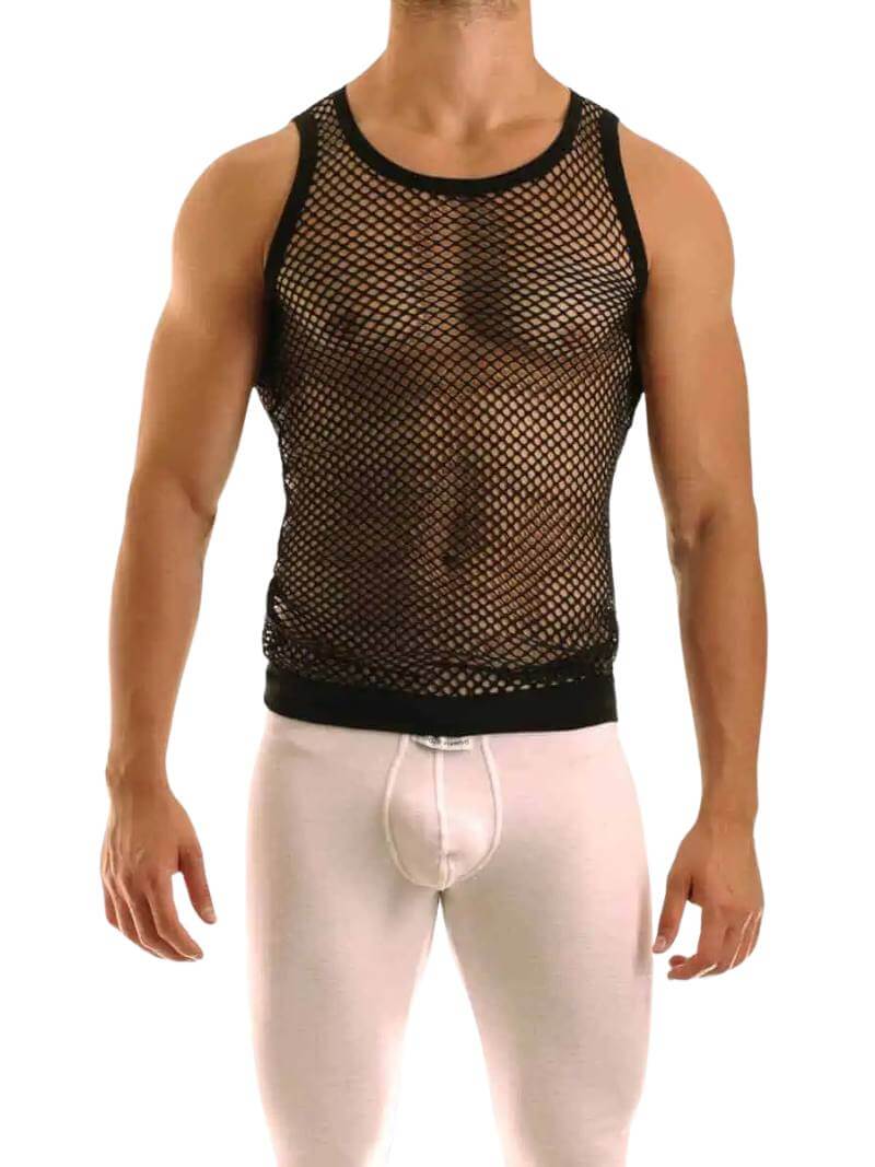 Mens MODUS VIVENDI Mesh Vest: Cotton Fishnet