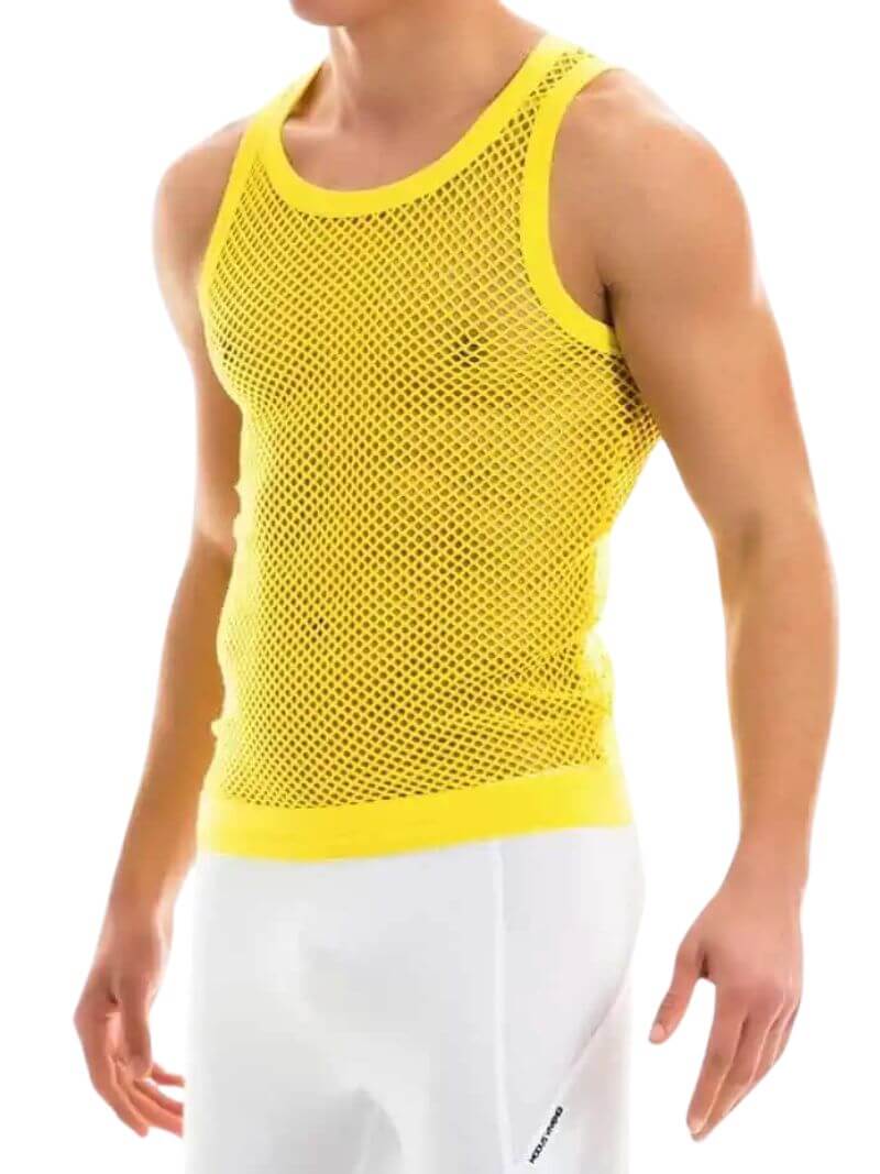 Mens MODUS VIVENDI Mesh Vest: Cotton Fishnet