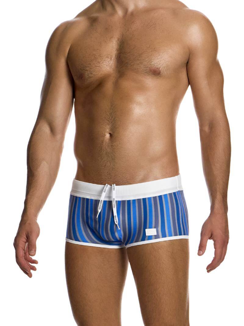 Mens MODUS VIVENDI Striped Eco Brazil Cut Swimming Trunk