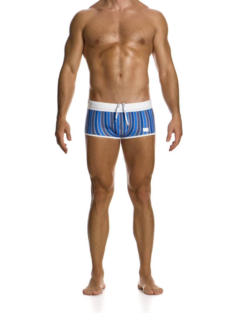 Mens MODUS VIVENDI Striped Eco Brazil Cut Swimming Trunk