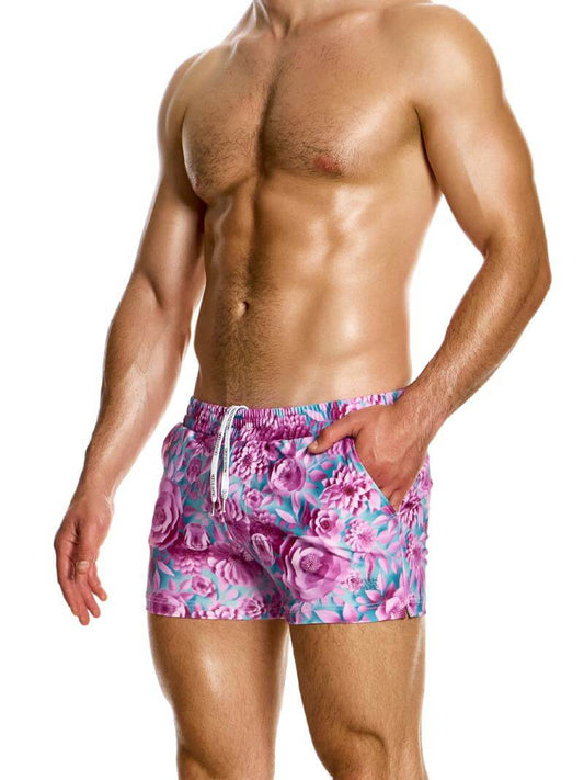 Mens MODUS VIVENDI Origami Swim Shorts: Floral, Short Leg & Pockets