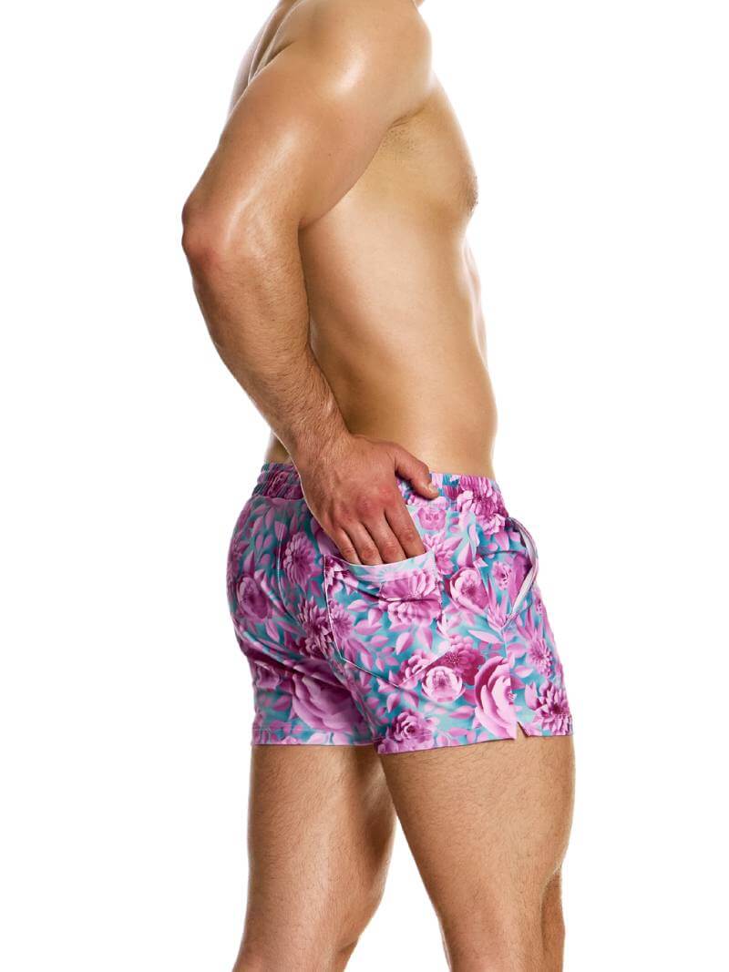 Mens MODUS VIVENDI Origami Swim Shorts: Floral, Short Leg & Pockets