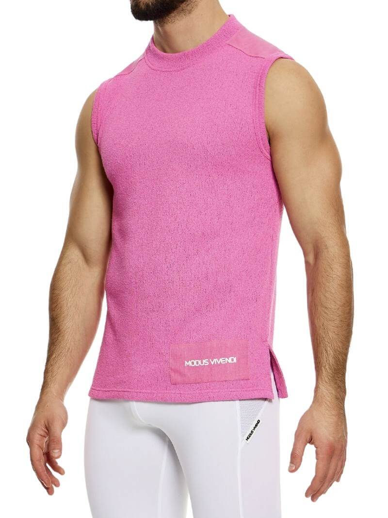 Mens MODUS VIVENDI Plain Knit Vest: Smart Design, Semi-Turtle Neck, Long Length