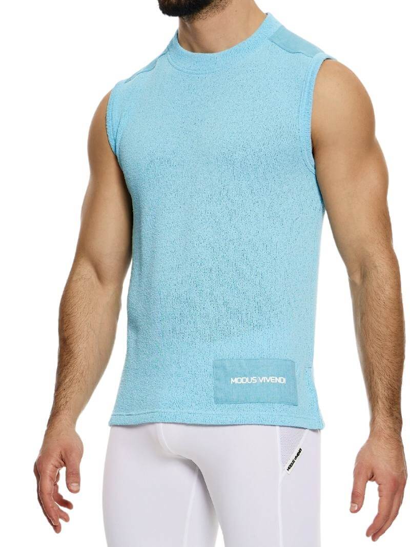 Mens MODUS VIVENDI Plain Knit Vest: Smart Design, Semi-Turtle Neck, Long Length