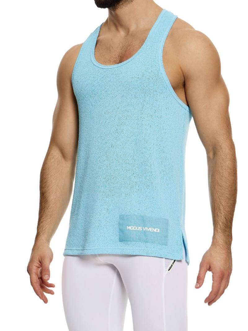 Mens MODUS VIVENDI Plain Knit Vest: Racerback, Trendy Long Length