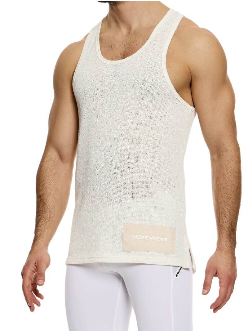 Mens MODUS VIVENDI Plain Knit Vest: Racerback, Trendy Long Length